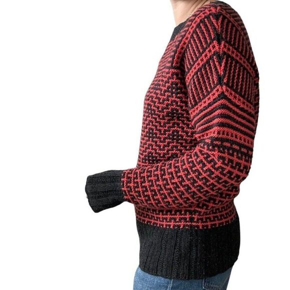 Theory Womens 100% Wool Soft Gray Red Fretta Loryella Geometric Sweater Sz L - Picture 7 of 9